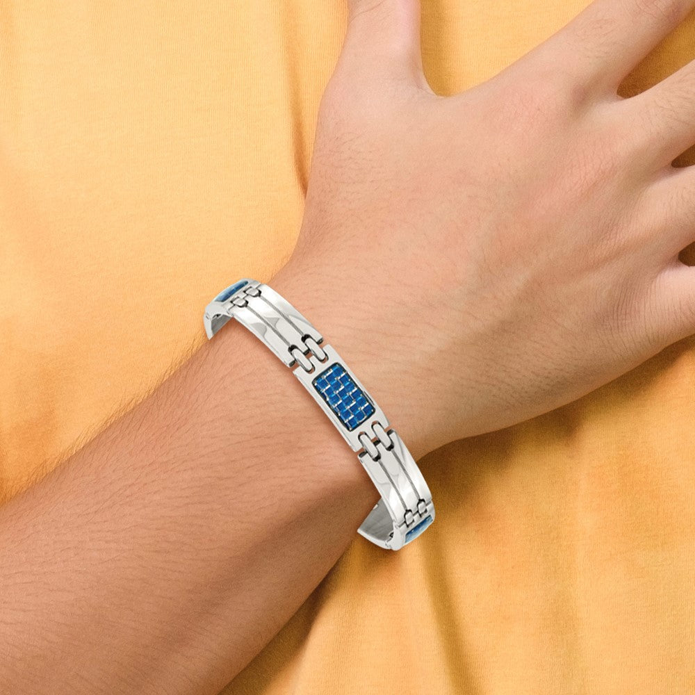 Edelstahl Chisel Poliert mit Blau Karbon Faser Einlage 8.5 Zoll Glieder Armband