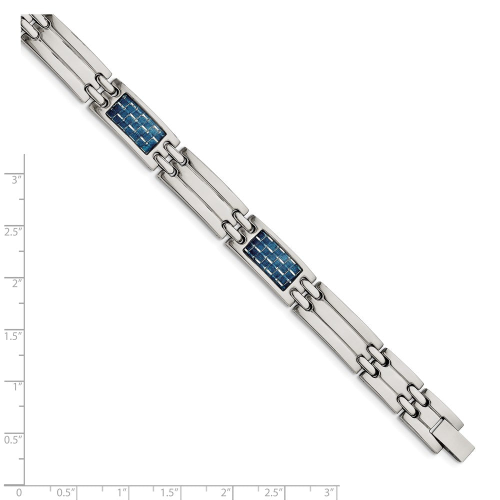 Edelstahl Chisel Poliert mit Blau Karbon Faser Einlage 8.5 Zoll Glieder Armband