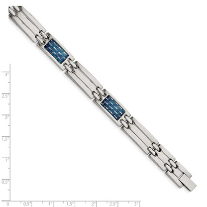 Edelstahl Chisel Poliert mit Blau Karbon Faser Einlage 8.5 Zoll Glieder Armband