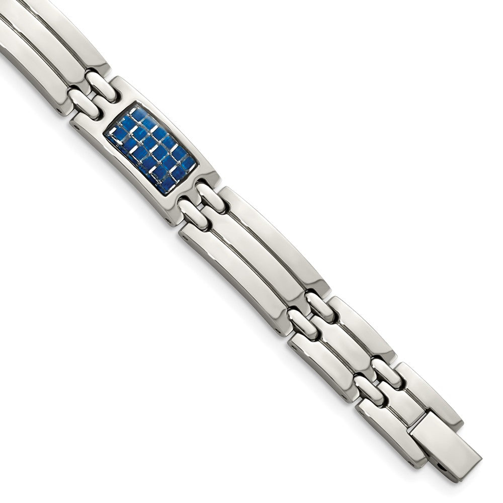 Edelstahl Chisel Poliert mit Blau Karbon Faser Einlage 8.5 Zoll Glieder Armband