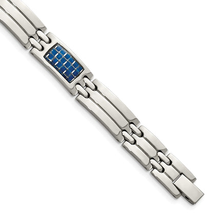 Edelstahl Chisel Poliert mit Blau Karbon Faser Einlage 8.5 Zoll Glieder Armband