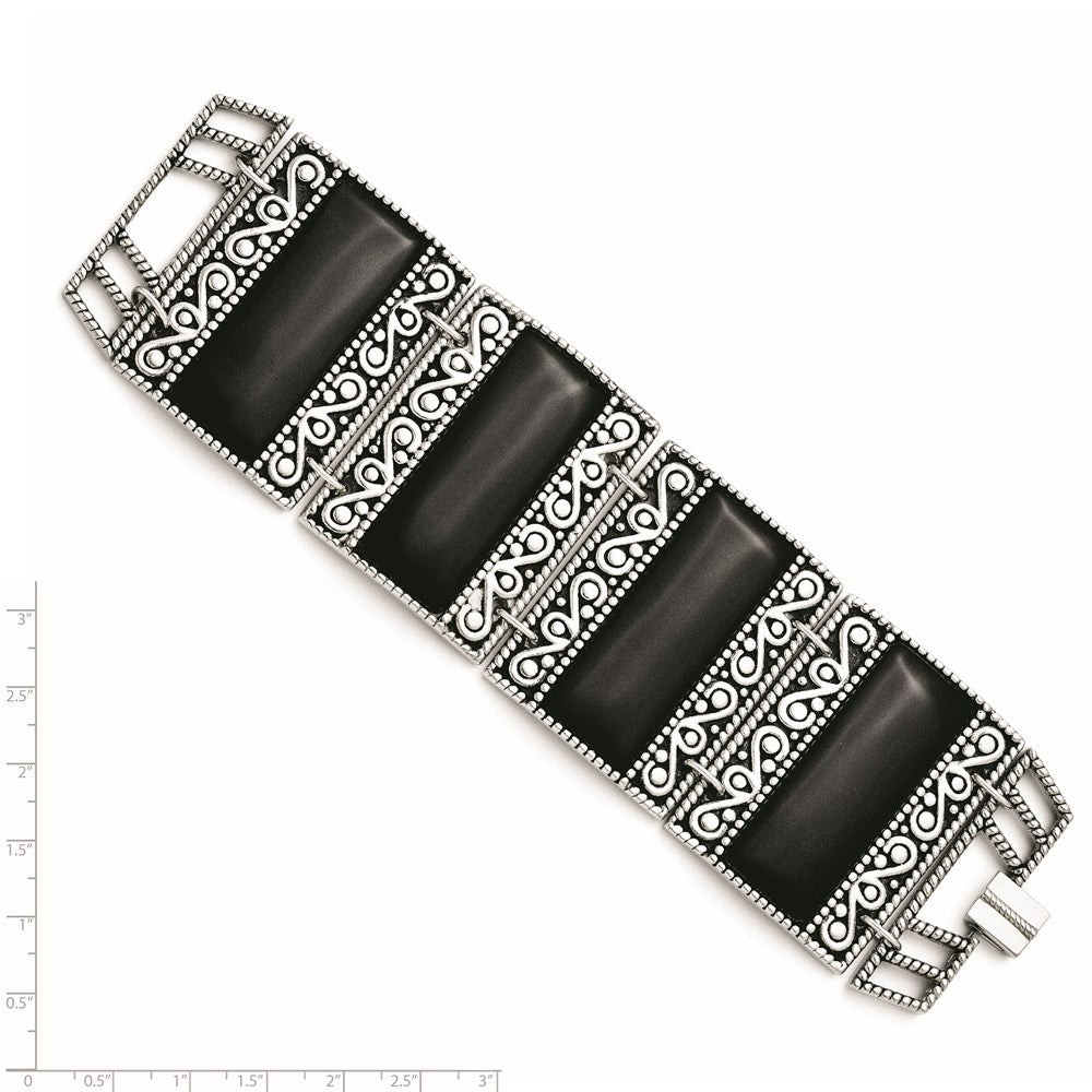 7.75 Zoll Edelstahl Schwarz Onyx Antikisiert Armband