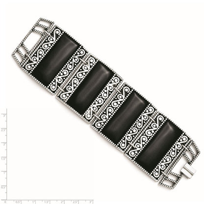 7.75 Zoll Edelstahl Schwarz Onyx Antikisiert Armband