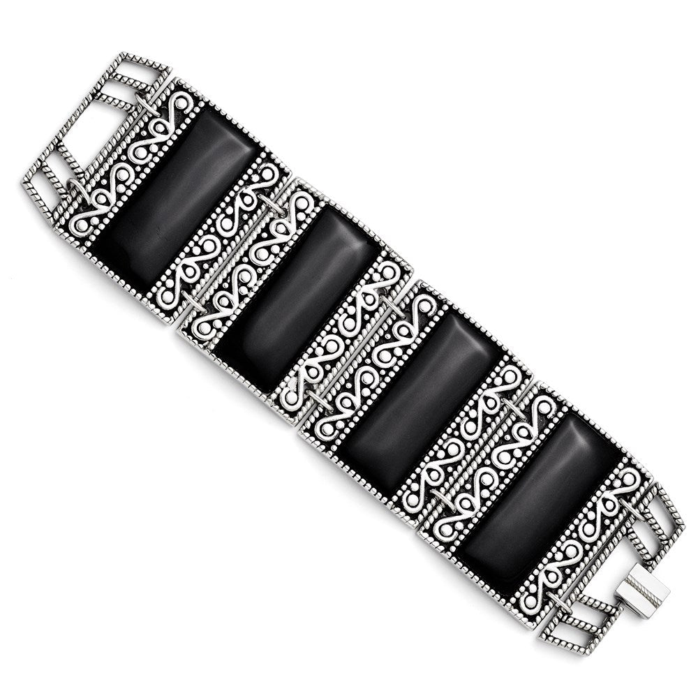7.75 Zoll Edelstahl Schwarz Onyx Antikisiert Armband