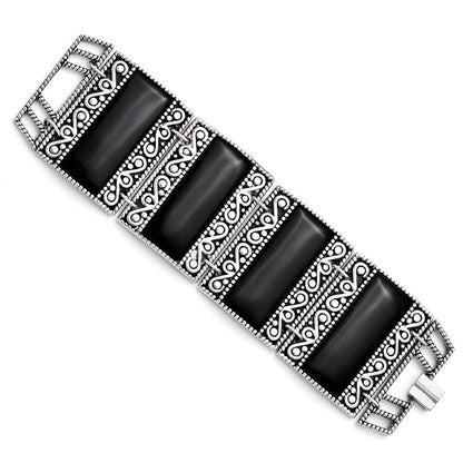 7.75 Zoll Edelstahl Schwarz Onyx Antikisiert Armband