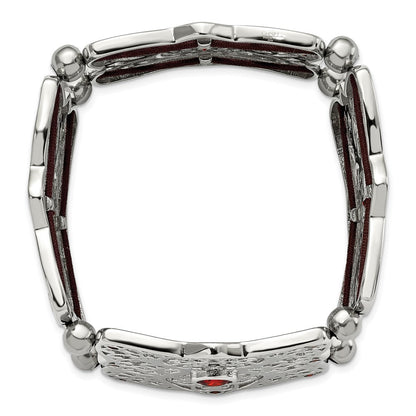 Edelstahl Poliert mit Rot Zirkonia Dehnbar Armband