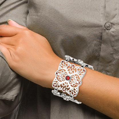 Edelstahl Poliert mit Rot Zirkonia Dehnbar Armband