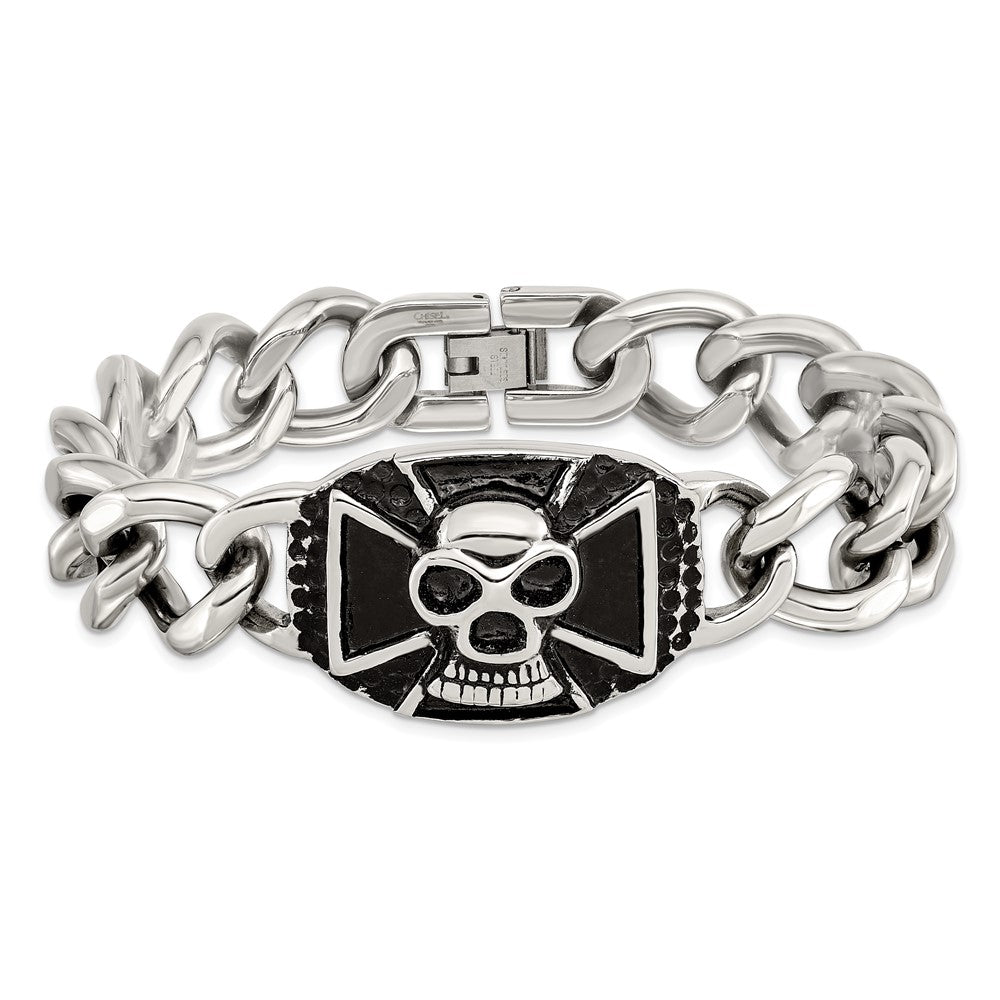 Edelstahl Chisel Antikisiert und Poliert Totenkopf 9 Zoll Panzer Armband