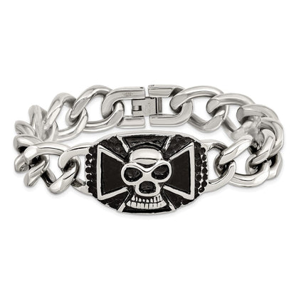 Edelstahl Chisel Antikisiert und Poliert Totenkopf 9 Zoll Panzer Armband