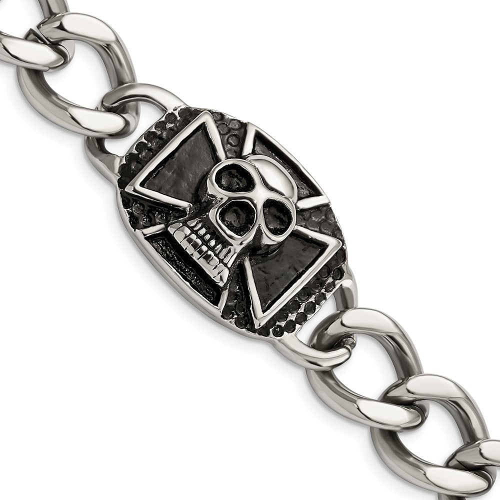 Edelstahl Chisel Antikisiert und Poliert Totenkopf 9 Zoll Panzer Armband