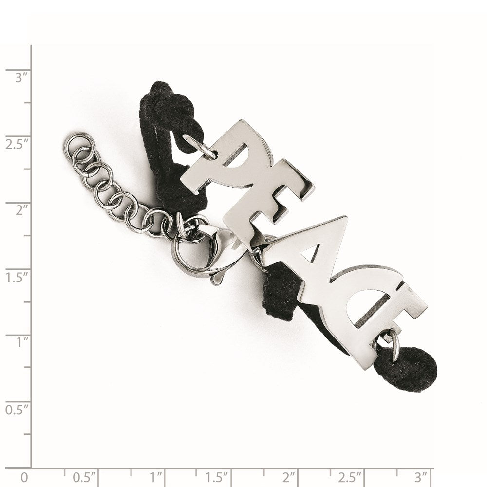 7.5 Zoll Edelstahl Poliert Frieden mit 1.75 Zoll Verlängerung Stoff Kordel Armband