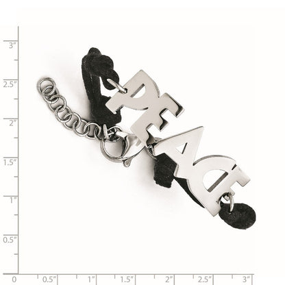 7.5 Zoll Edelstahl Poliert Frieden mit 1.75 Zoll Verlängerung Stoff Kordel Armband