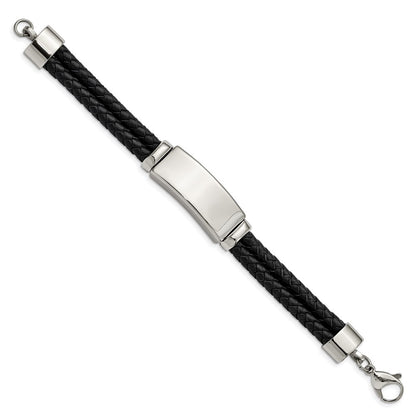 Edelstahl Chisel Poliert Schwarz Geflochten Leder Multi Strang 8.25 Zoll Id Armband