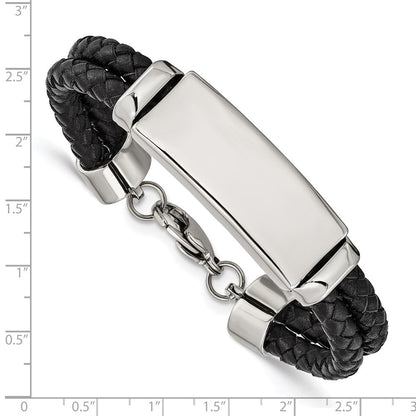 Edelstahl Chisel Poliert Schwarz Geflochten Leder Multi Strang 8.25 Zoll Id Armband