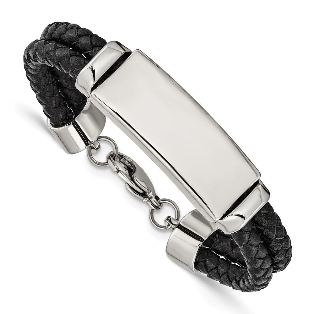 Edelstahl Chisel Poliert Schwarz Geflochten Leder Multi Strang 8.25 Zoll Id Armband