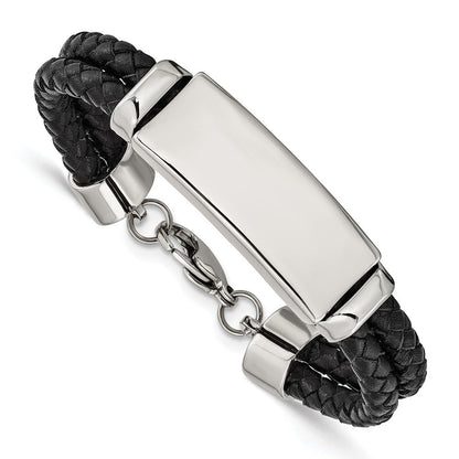 Edelstahl Chisel Poliert Schwarz Geflochten Leder Multi Strang 8.25 Zoll Id Armband