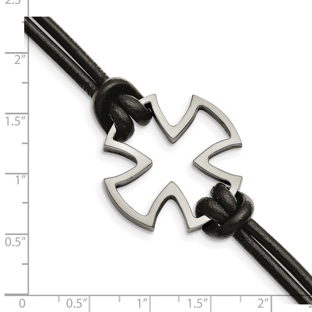 Edelstahl Chisel Antikisiert und Poliert Kreuz Schwarz Leder 8.25 Zoll Armband