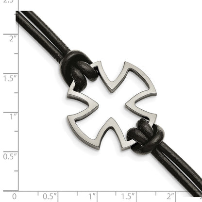 Edelstahl Chisel Antikisiert und Poliert Kreuz Schwarz Leder 8.25 Zoll Armband