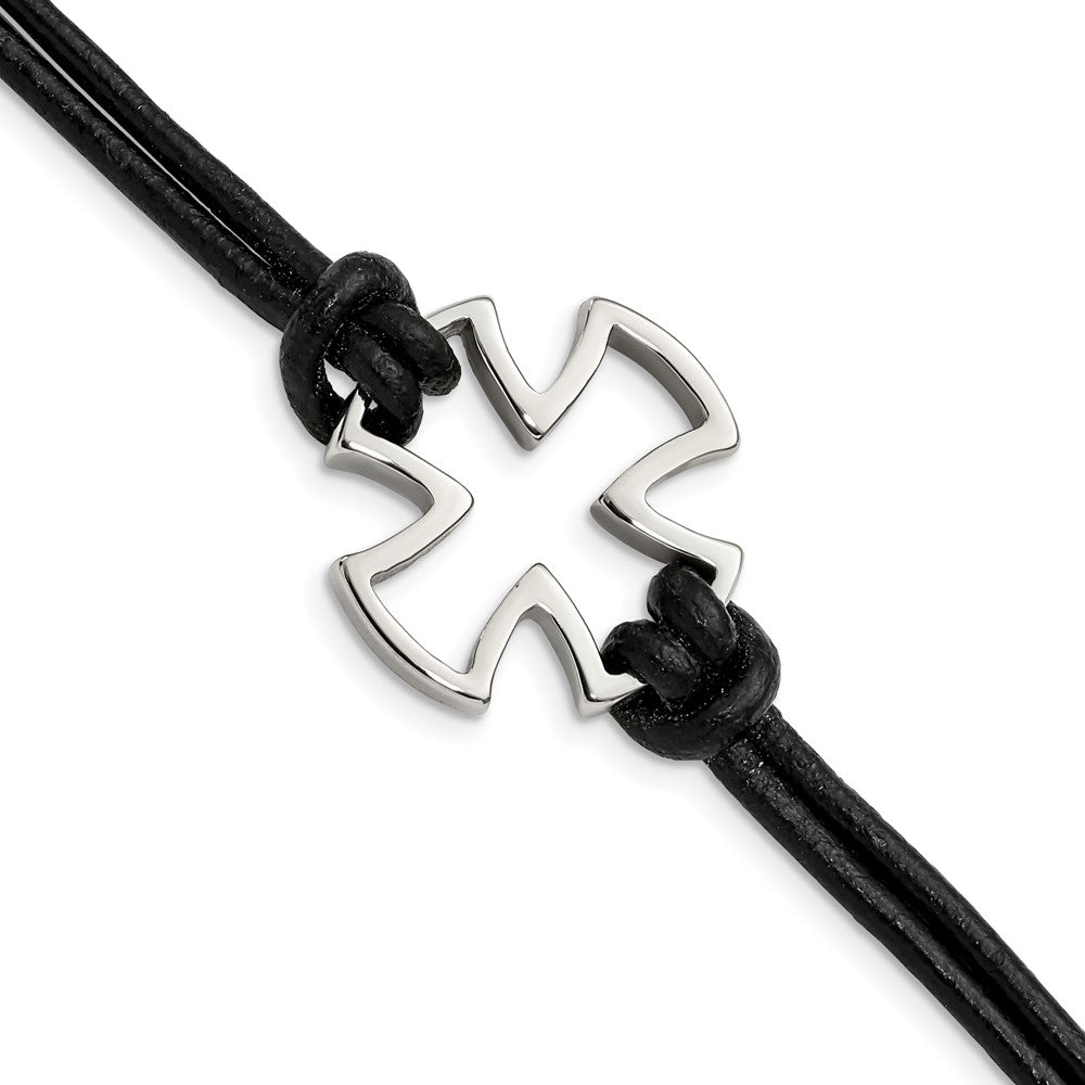 Edelstahl Chisel Antikisiert und Poliert Kreuz Schwarz Leder 8.25 Zoll Armband