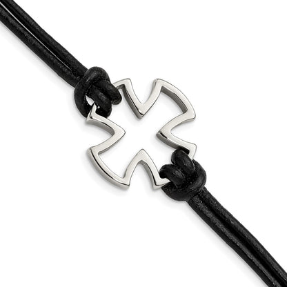 Edelstahl Chisel Antikisiert und Poliert Kreuz Schwarz Leder 8.25 Zoll Armband