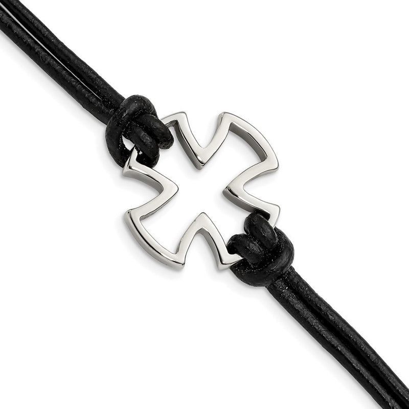 Edelstahl Chisel Antikisiert und Poliert Kreuz Schwarz Leder 8.25 Zoll Armband