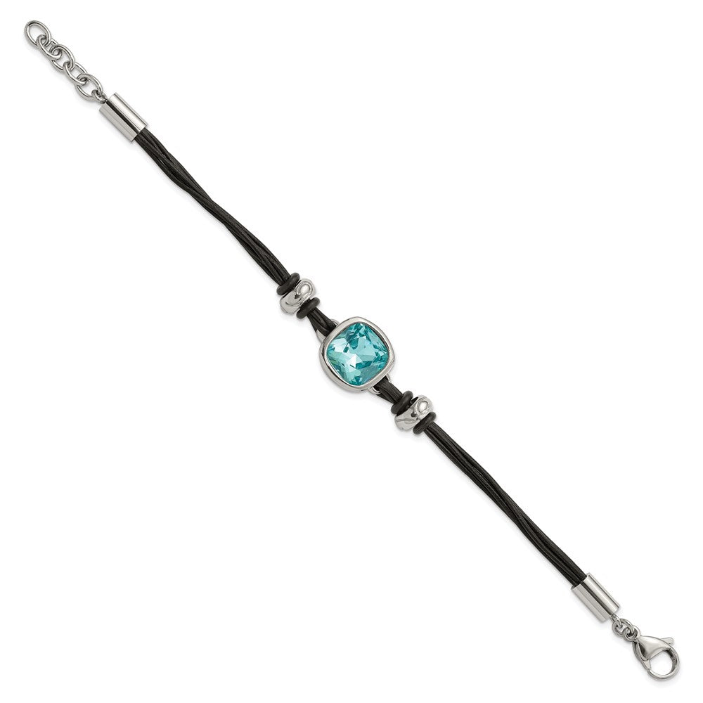 7 Zoll Edelstahl Poliert mit Blau Glas Leder 7 Zoll mit 1 Zoll Verlängerung Armband