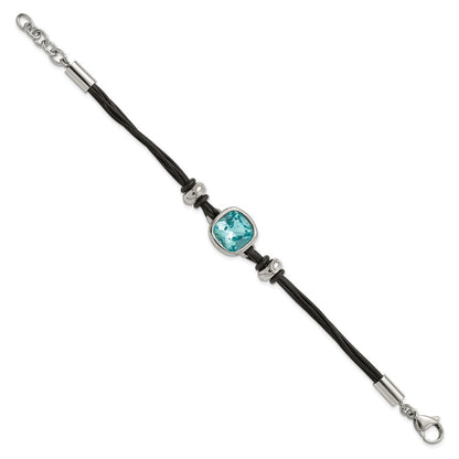 7 Zoll Edelstahl Poliert mit Blau Glas Leder 7 Zoll mit 1 Zoll Verlängerung Armband