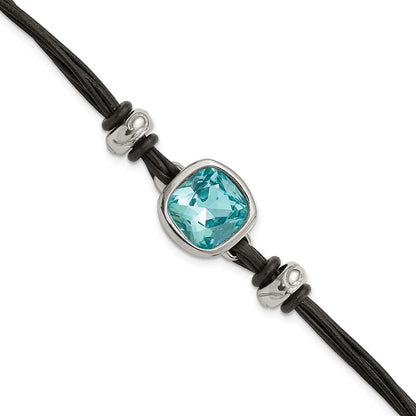 7 Zoll Edelstahl Poliert mit Blau Glas Leder 7 Zoll mit 1 Zoll Verlängerung Armband