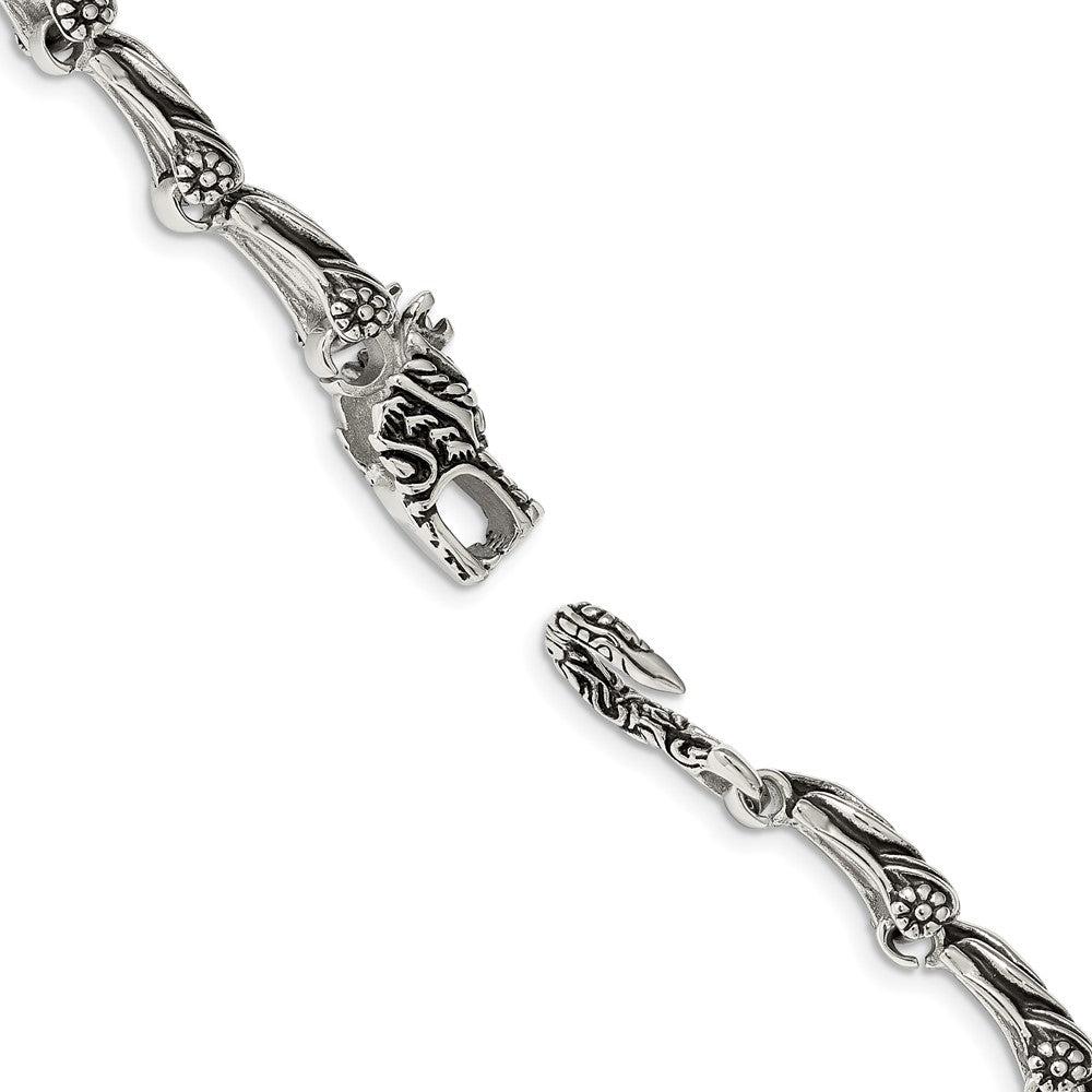 8.25 Zoll Chisel Edelstahl Antikisiert und Poliert Drache 8.75 Armband