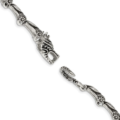8.25 Zoll Chisel Edelstahl Antikisiert und Poliert Drache 8.75 Armband