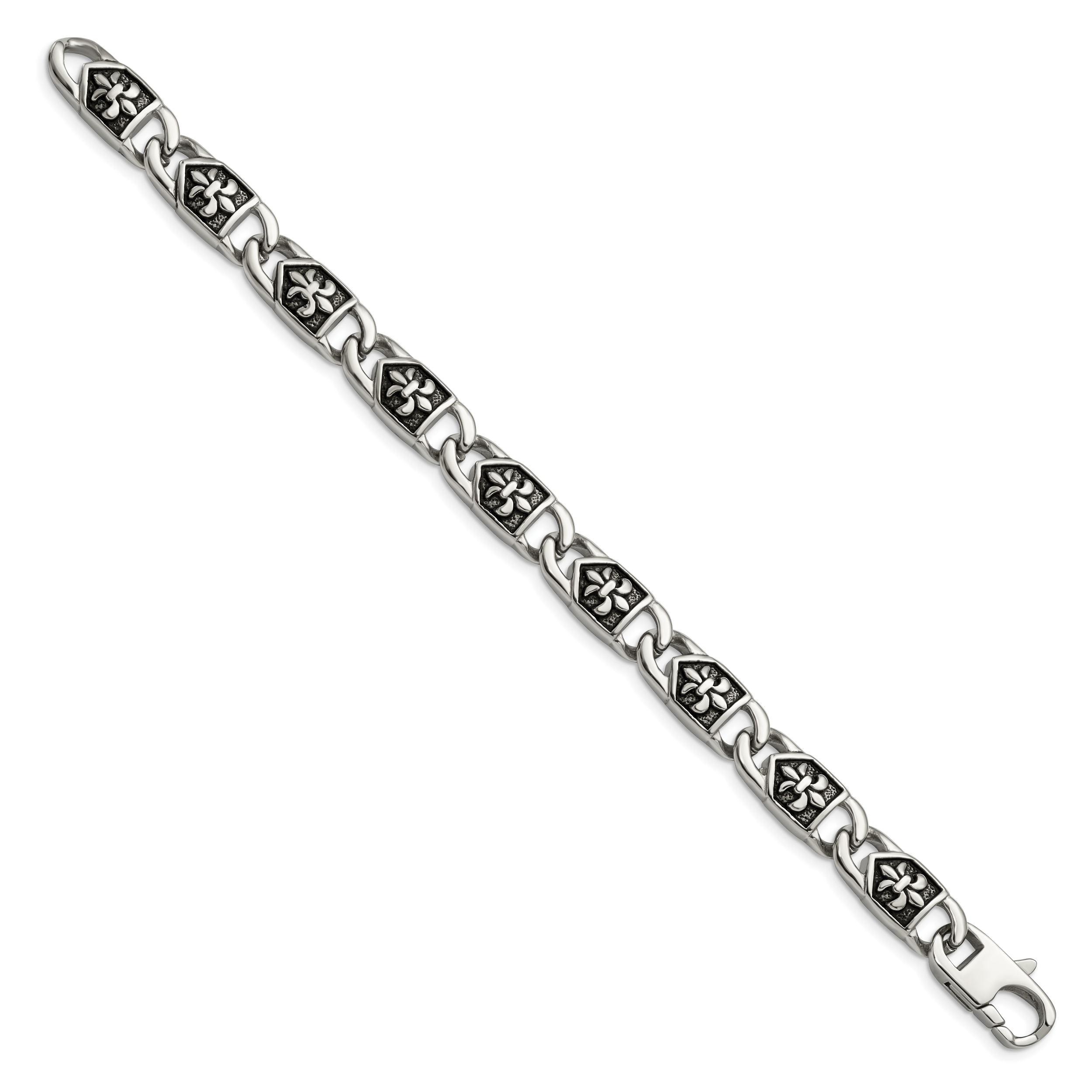 Edelstahl Chisel Antikisiert und Poliert Fleur De Lis 8.75 Zoll Glieder Armband