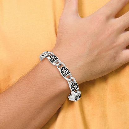 Edelstahl Chisel Antikisiert und Poliert Fleur De Lis 8.75 Zoll Glieder Armband