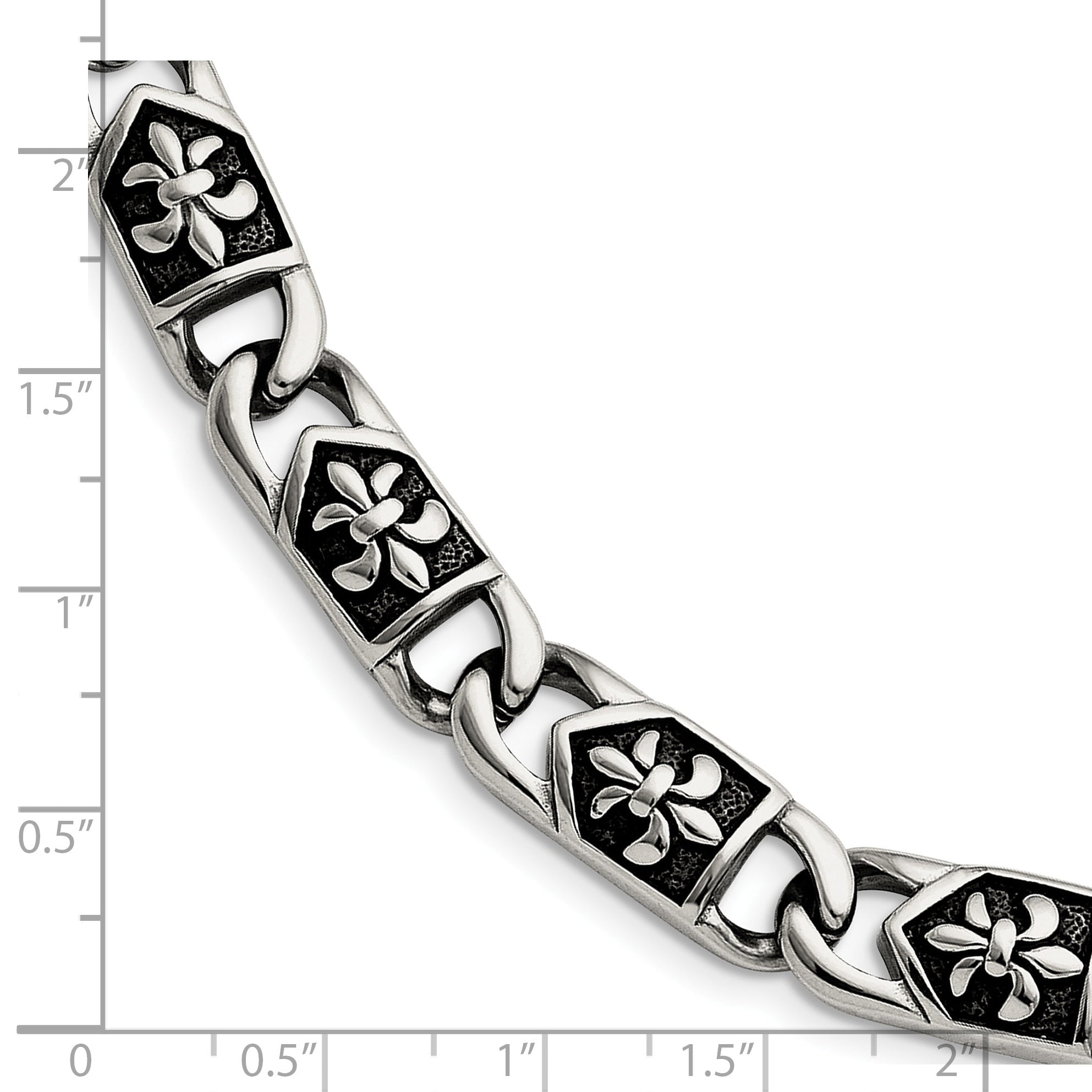 Edelstahl Chisel Antikisiert und Poliert Fleur De Lis 8.75 Zoll Glieder Armband