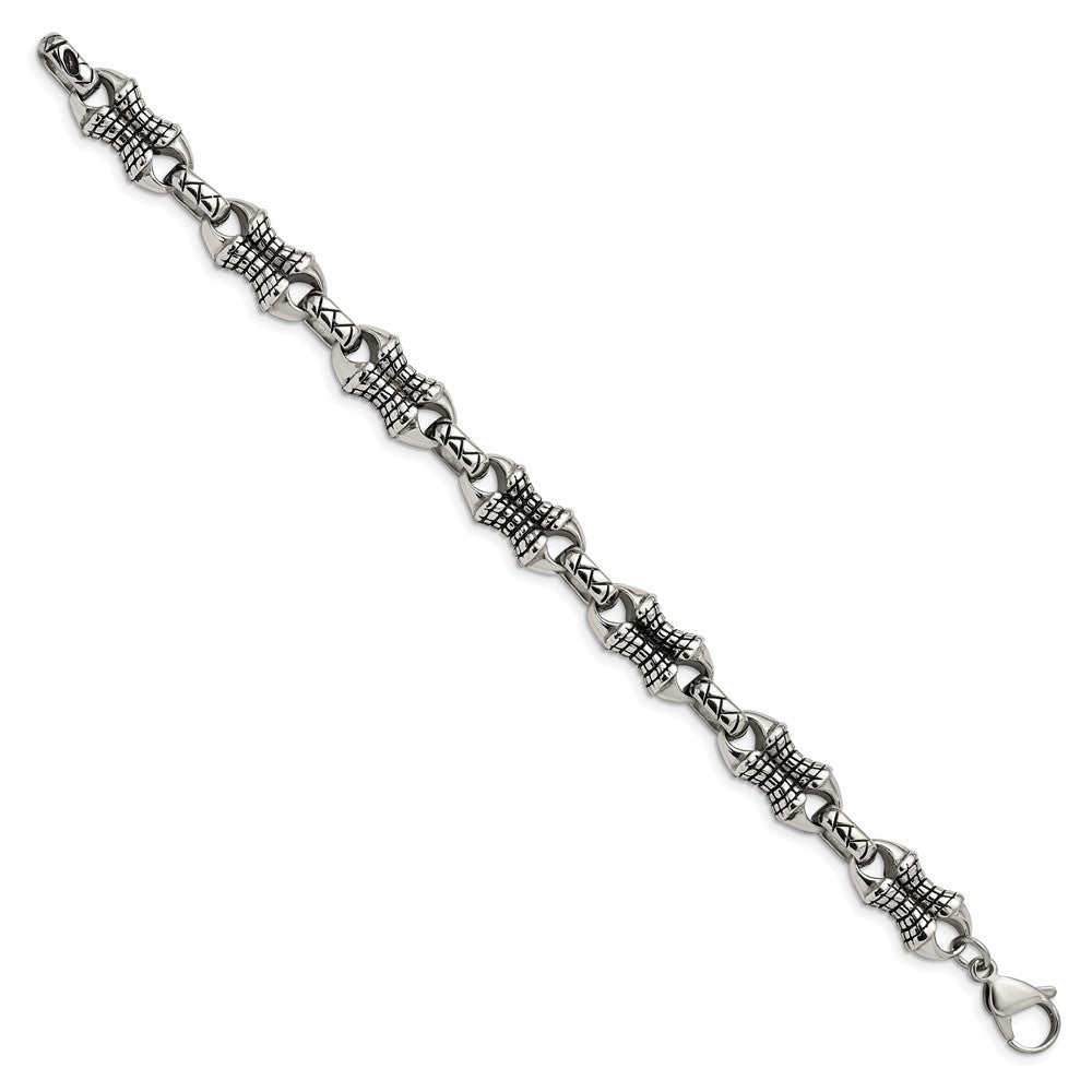 Edelstahl Chisel Antikisiert und Poliert 8.75 Zoll Gemustert Glieder Armband