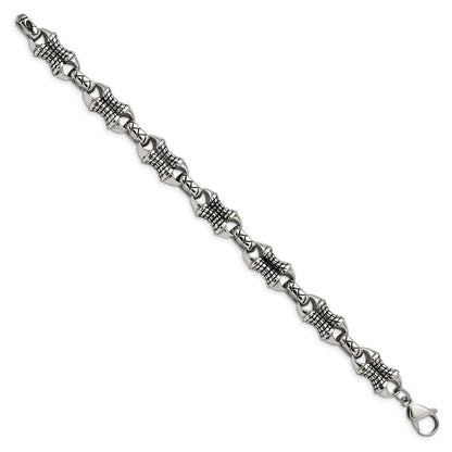Edelstahl Chisel Antikisiert und Poliert 8.75 Zoll Gemustert Glieder Armband