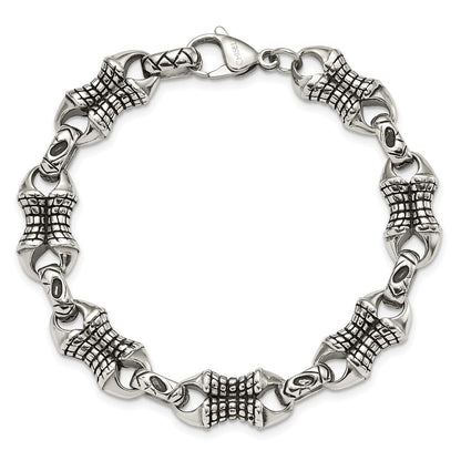 Edelstahl Chisel Antikisiert und Poliert 8.75 Zoll Gemustert Glieder Armband