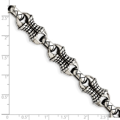 Edelstahl Chisel Antikisiert und Poliert 8.75 Zoll Gemustert Glieder Armband