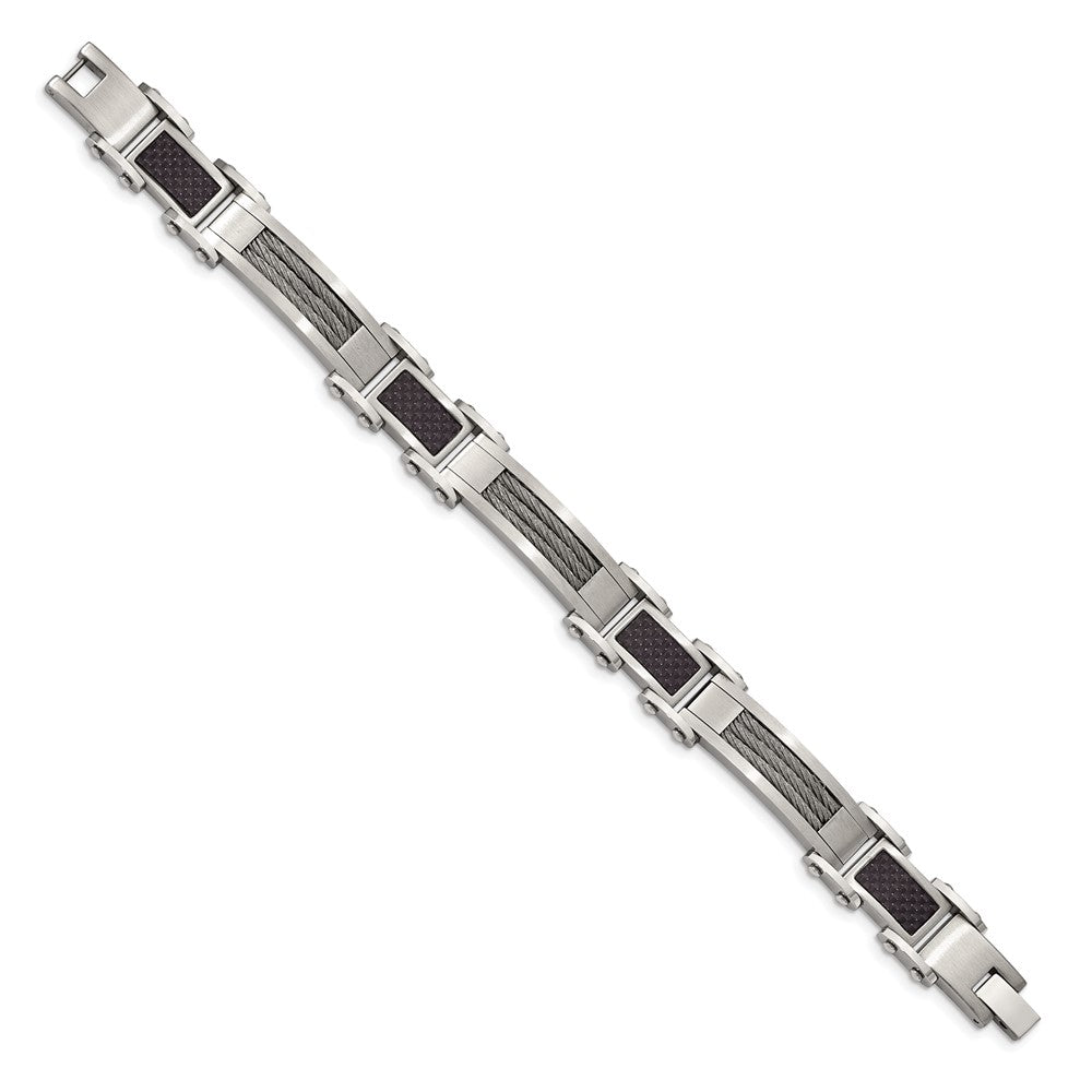 9 Zoll Chisel Edelstahl Poliert mit Ankerkette und Schwarz Karbon Faser Einlage 8.75 Glieder Armband