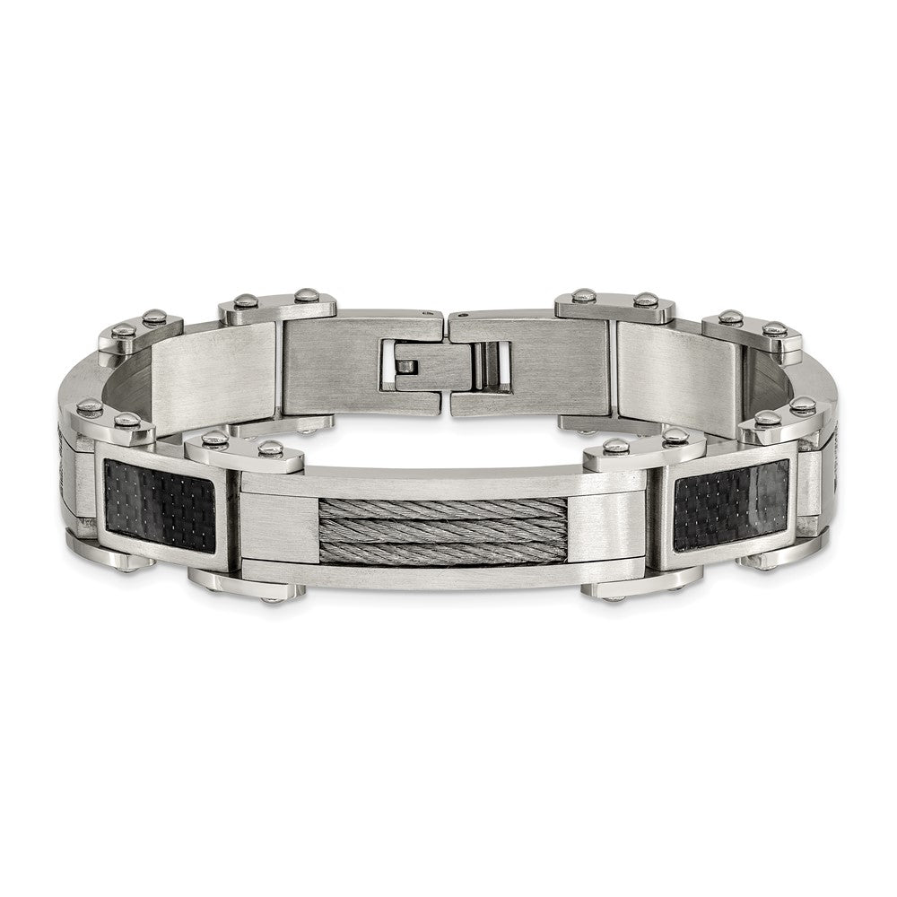 9 Zoll Chisel Edelstahl Poliert mit Ankerkette und Schwarz Karbon Faser Einlage 8.75 Glieder Armband