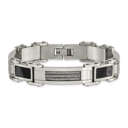 9 Zoll Chisel Edelstahl Poliert mit Ankerkette und Schwarz Karbon Faser Einlage 8.75 Glieder Armband