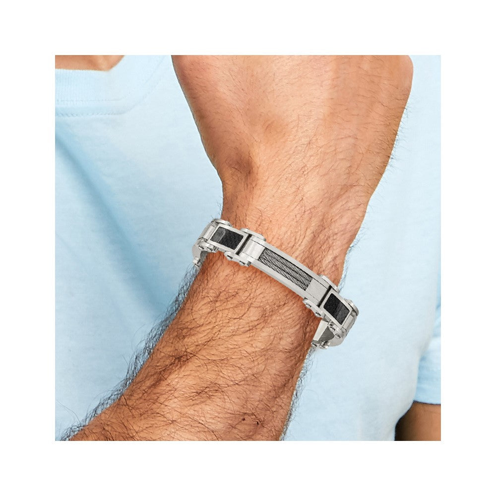 9 Zoll Chisel Edelstahl Poliert mit Ankerkette und Schwarz Karbon Faser Einlage 8.75 Glieder Armband