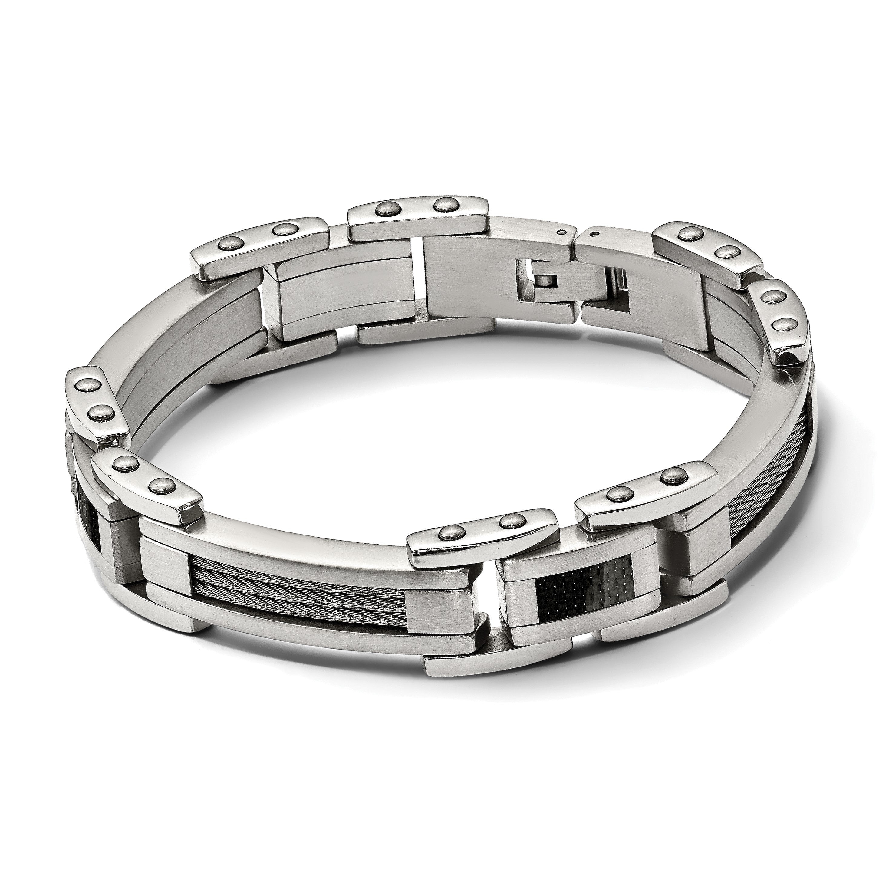 9 Zoll Chisel Edelstahl Poliert mit Ankerkette und Schwarz Karbon Faser Einlage 8.75 Glieder Armband