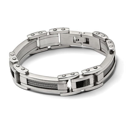 9 Zoll Chisel Edelstahl Poliert mit Ankerkette und Schwarz Karbon Faser Einlage 8.75 Glieder Armband