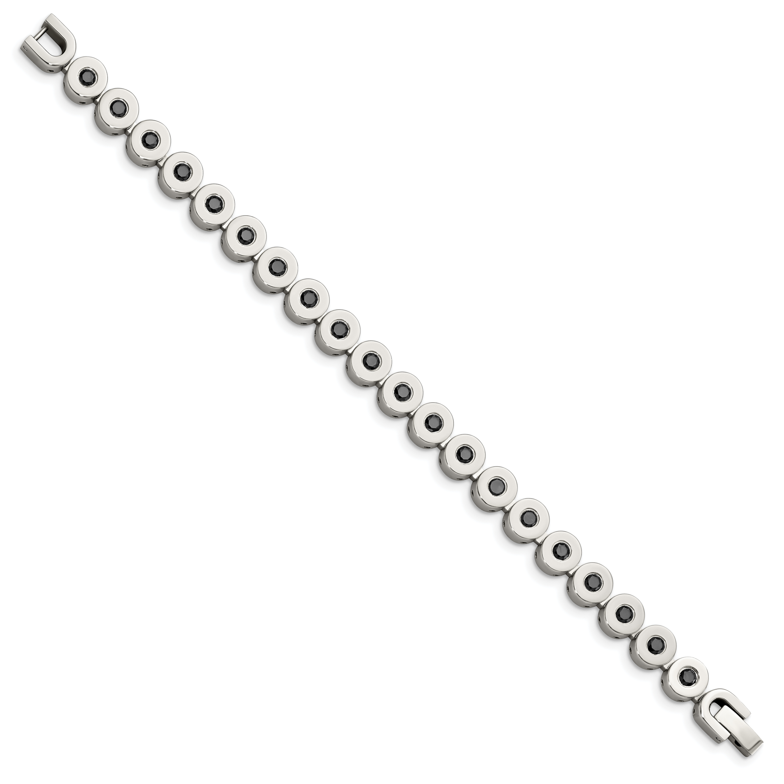 7.5 Zoll Edelstahl Poliert mit Schwarz Zirkonia 7.5 Zoll Armband