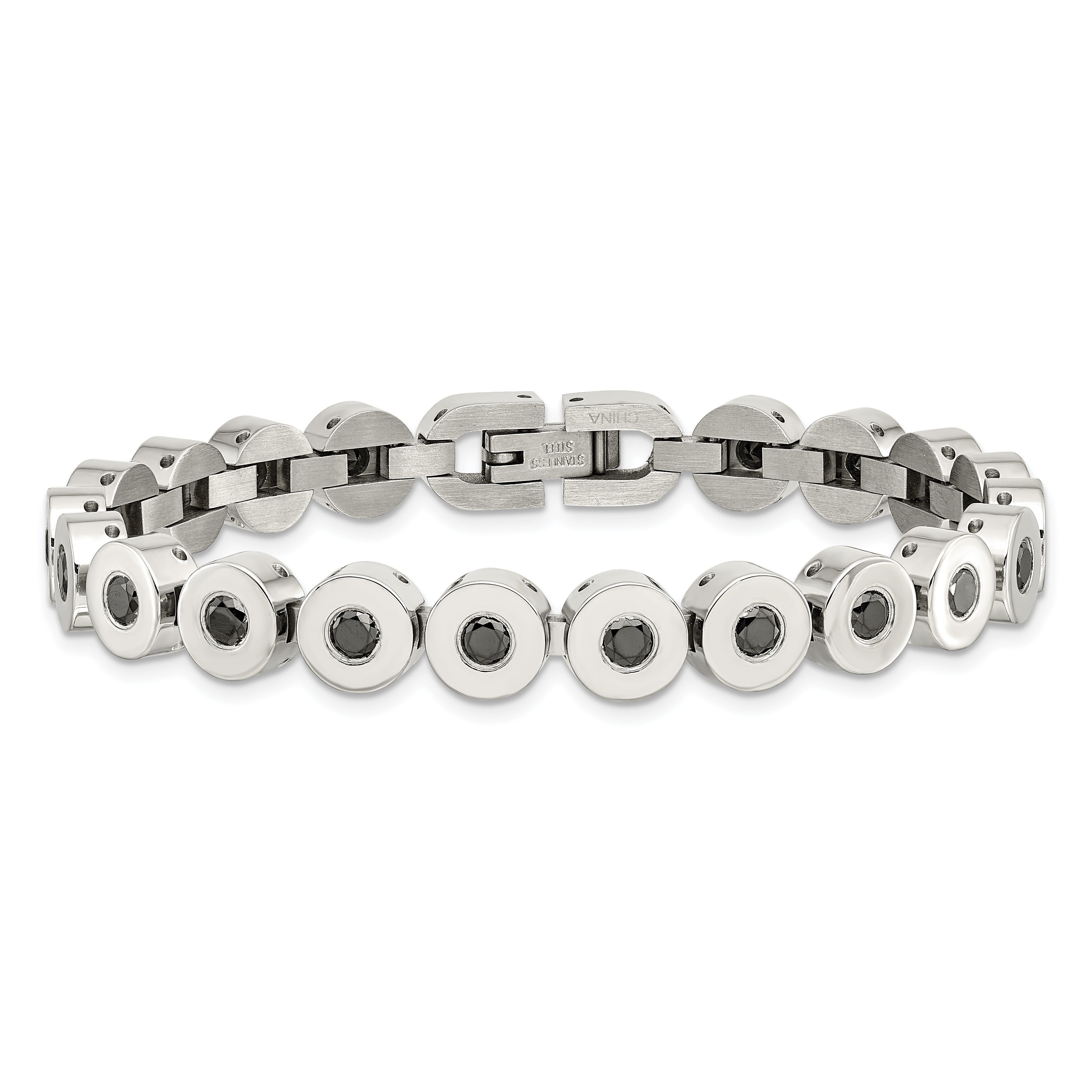 7.5 Zoll Edelstahl Poliert mit Schwarz Zirkonia 7.5 Zoll Armband