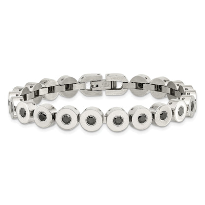 7.5 Zoll Edelstahl Poliert mit Schwarz Zirkonia 7.5 Zoll Armband