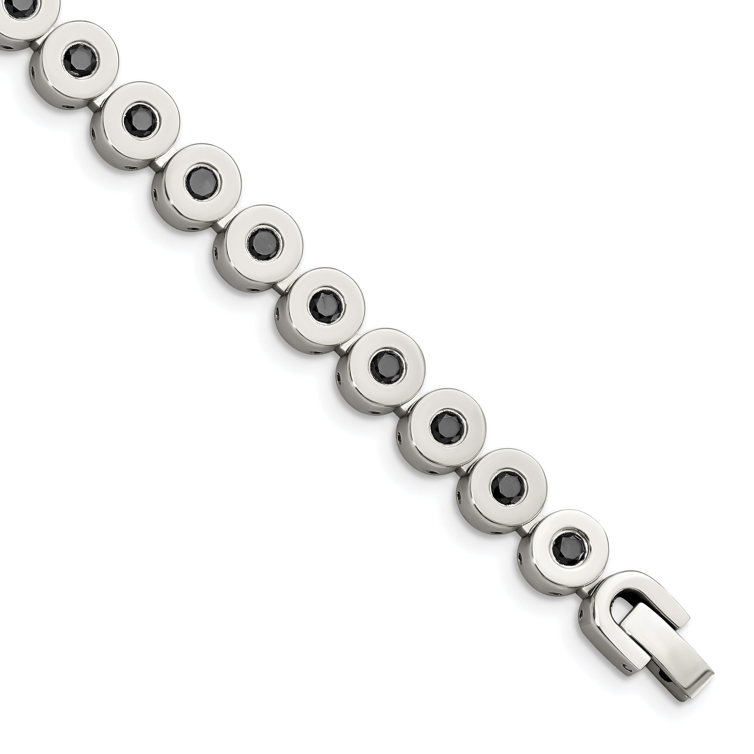 7.5 Zoll Edelstahl Poliert mit Schwarz Zirkonia 7.5 Zoll Armband