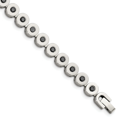 7.5 Zoll Edelstahl Poliert mit Schwarz Zirkonia 7.5 Zoll Armband