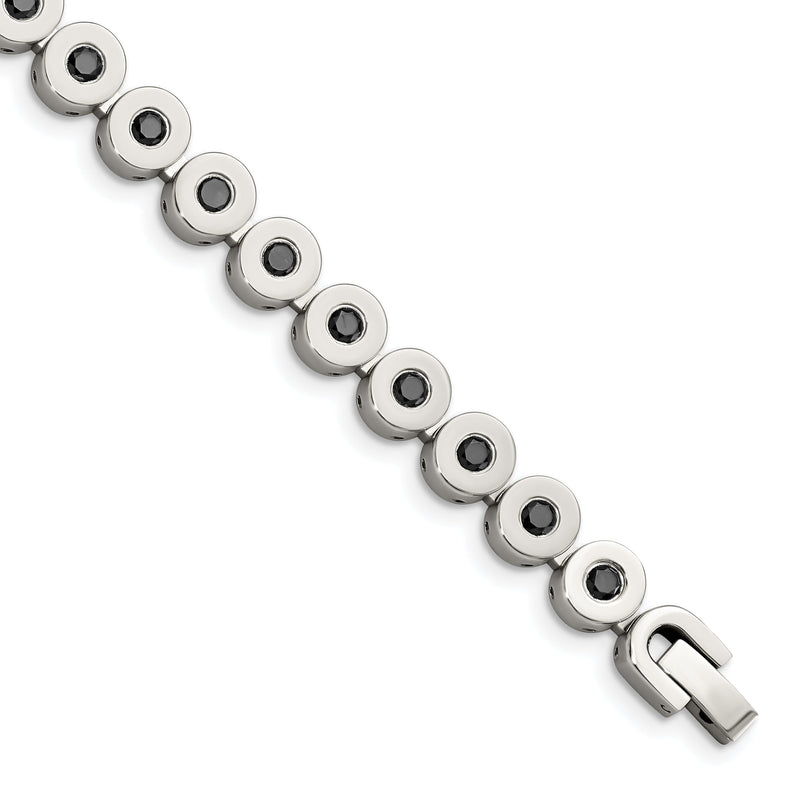 7.5 Zoll Edelstahl Poliert mit Schwarz Zirkonia 7.5 Zoll Armband