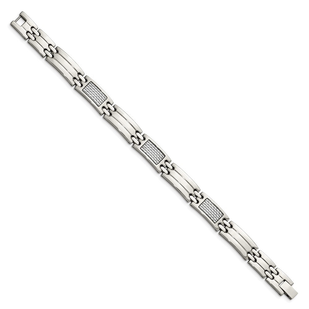 Edelstahl Chisel Poliert mit Grau Karbon Faser Einlage 8.5 Zoll Glieder Armband